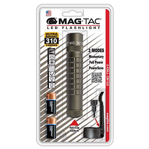 Maglite Mag-Tac LED 2-Cell CR123 플래시라이트, 조명 - Plain-Bezel, Foliage 그린