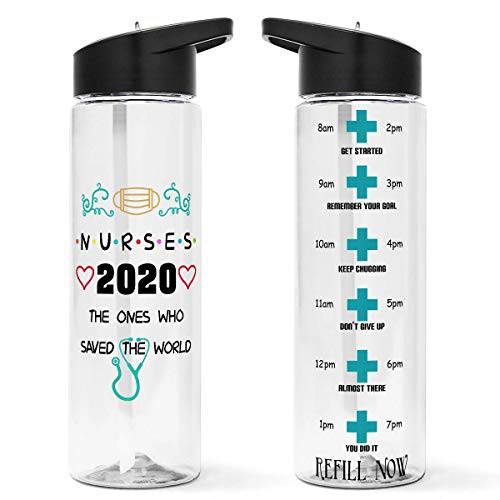 Nurses 2020 The 그들 Who Save the 세계 on 24 oz 동기부여 트래킹 시간 표시된 Nurse 물병, 워터보틀