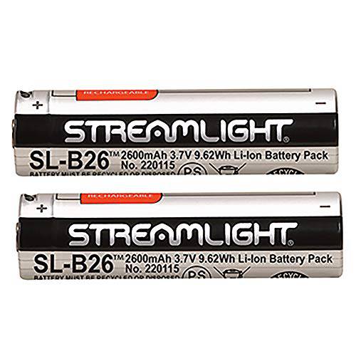 Streamlight 22104 SL-B26 USB 충전식 리튬 이온 배터리 3.7V 2600mAh Streamlight X 시리즈 듀얼 연료 손전등, 2-Pack