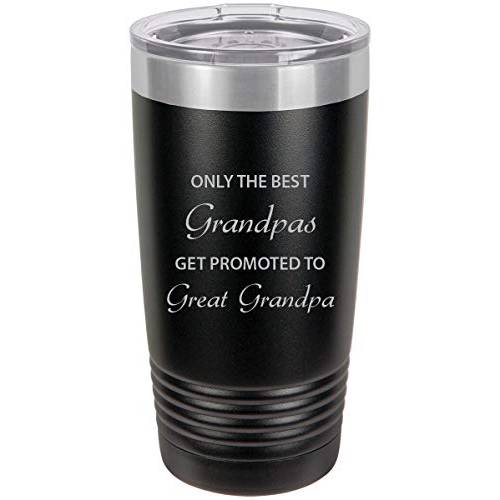 Only the Best Grandpas Get Promoted to Great 할아버지 스테인레스 스틸 각인 절연 텀블러 20 Oz 여행용 커피 머그잔, 블랙