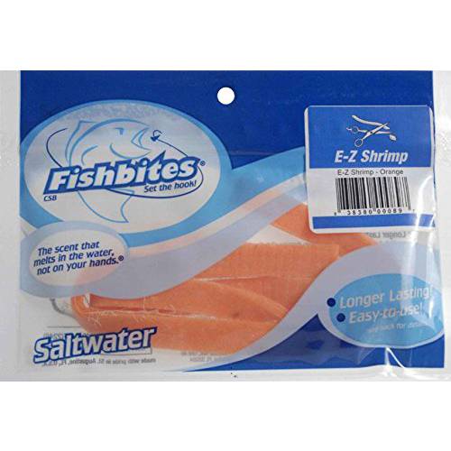 Fishbites 0089 E-Z 새우, 1/ 2-Inch x 12-Inch, 오렌지,  롱래스팅 미끼, 2-Pack