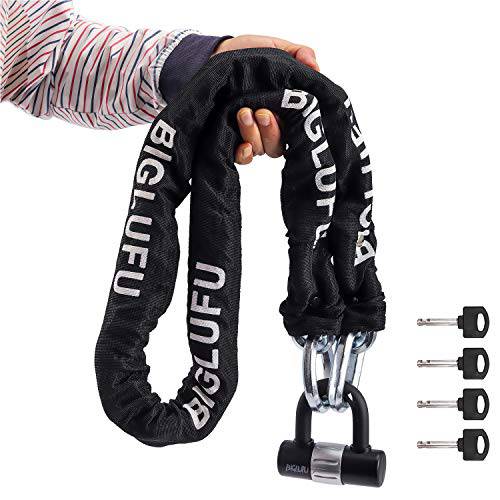 BIGLUFU Motorcycle Lock Chain Locks Heavy Duty, 120cm/4ft Long, Cut Proof  12mm Thick Square Chains with 4Keys 16mm U Lock, Ideal for Motorcycles