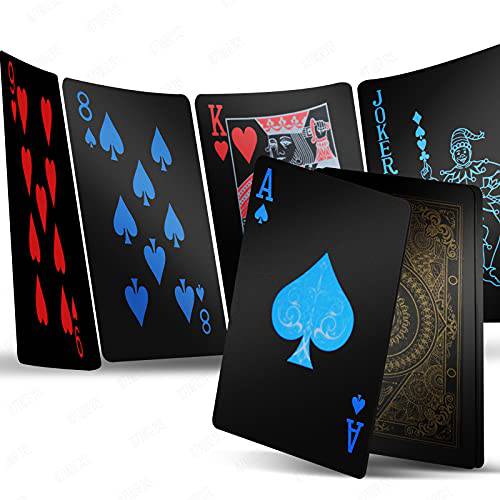 INTEGEAR 플라스틱 플레이 카드, 프리미엄 플라스틱 방수 블랙 플레이 포커 카드 프로페셔널 럭셔리 덱 of 카드 성인