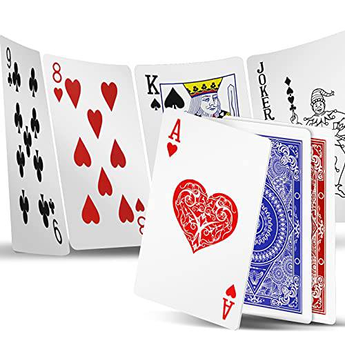 INTEGEAR 플레이 카드 2 데크 방수 플라스틱 포커 카드 Texas 홀덤 포커 고 피쉬 and More 카드 게임 스탠다드 and 점보 인덱스 2.5 x 3.5 (블루/ 레드 2 팩 (스탠다드 인덱스))