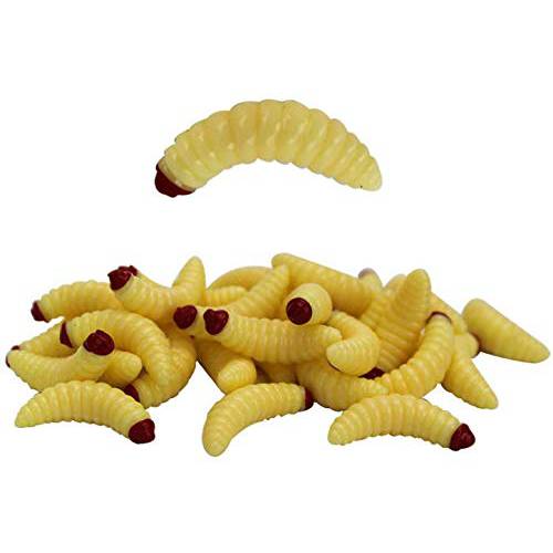 50pcs-1Inch 베이스 낚시 Worms 미끼, 실리콘 소프트 Maggot 미끼 빵 벌레 낚시 루어, 5 컬러