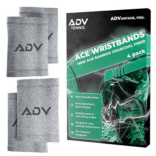 ADV 테니스 대나무 차콜, 숯 Ace 리스트밴드 - 울트라 흡수 - 하이 편안한  압축, 압박 - 더블 와이드,  슬림 - 프로 테스트& Designed
