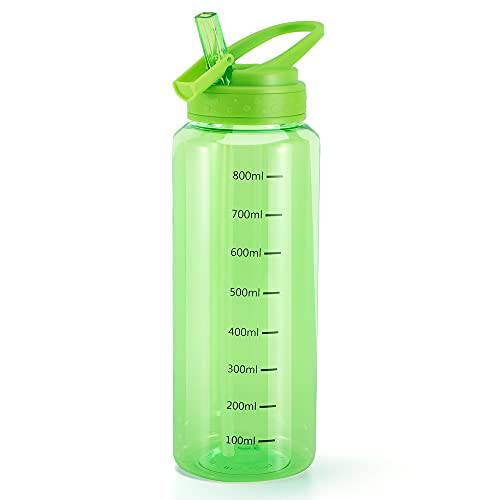 물병, 워터보틀  빨대, BPA 프리 트리탄&  누수방지 Dust-Free 플립 빨대&  간편 클린&  측량, 30oz/ 900ml (그린  빨대)