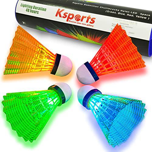 Ksports LED 배드민턴 셔틀콕 4 팩 튜브  글로우 야광 라이트닝 버디 셔틀콕   4 여러 LED 컬러  레드 그린 블루 Yellow