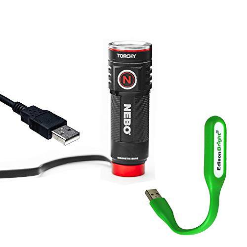 Nebo Torchy 1000 루멘 컴팩트 자석 USB 충전식 LED 플래시라이트,조명, EdisonBright USB 전원 독서등 번들,묶음