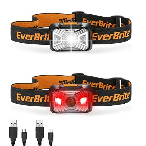 EverBrite 충전식 전조등 레드 Light-Outdoor LED 플래시라이트,조명 헤드 램프, 방수 방진 기어 등산 캠핑 에센셜, 2 팩