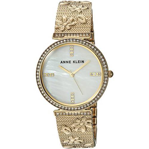 Anne Klein Women’s AK/3146MPGB Swarovski Crystal Accented Gold-Tone Textured Bangle Watch