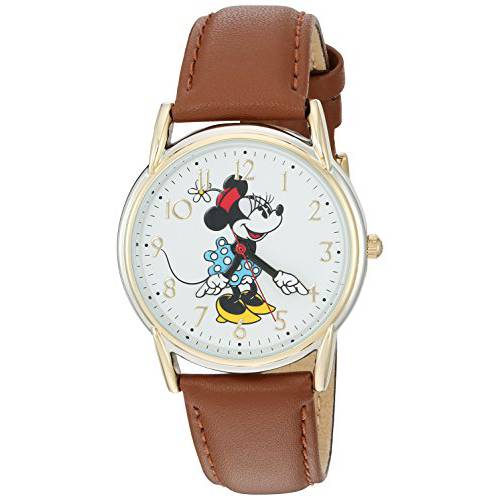 Disney Minnie Mouse Women’s Two Tone Cardiff Alloy Watch, Brown Leather Strap, W002770