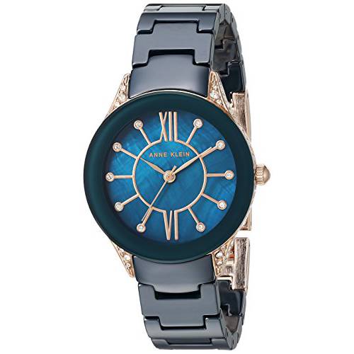 Anne Klein Women’s AK/2388RGNV Swarovski Crystal Accented Navy Blue Ceramic Bracelet Watch