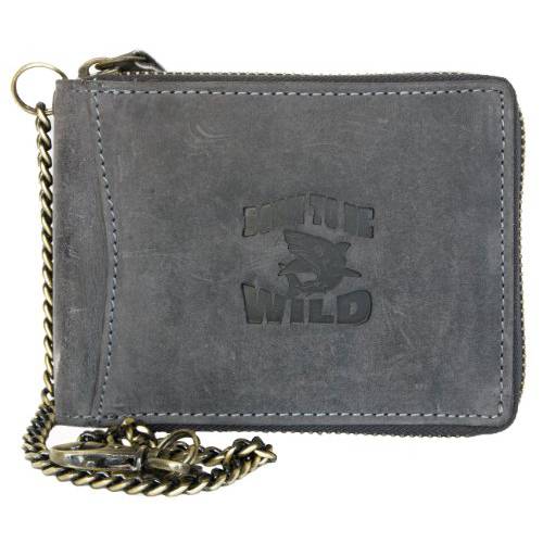 Men’s Metal Zip-around Genuine Leather Wallet with Chain - Shark