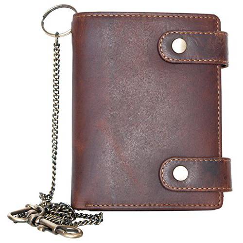 Men’s Genuine Leather Biker’s Wallet with Metal Chain without Any Logos or Markings
