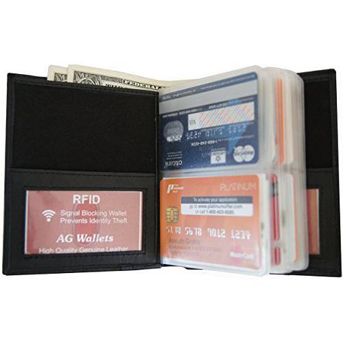 ag wallets RFID 신호 차단 가죽 유러피언 힙스터 지갑, 블랙, 5 x 4.5-Inch