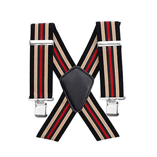 Mens Suspenders X-back 50MM Striped Wide Adjustable Braces with Solid Straight Clips