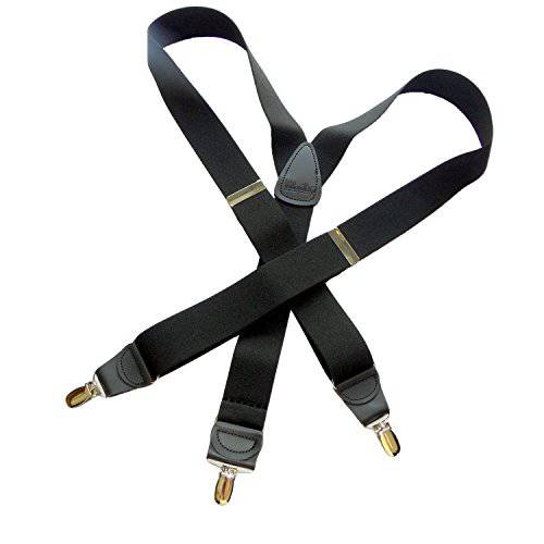 Holdup Suspender Company USA made All Black 1 1/2 wide Casual Series Y-back Suspenders with Patented Silver No-Slip clips
