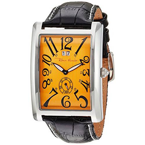 Ritmo Mundo Stainless Steel Swiss-Quartz Watch with Leather Calfskin Strap, Black, 23 (Model: 2621/3