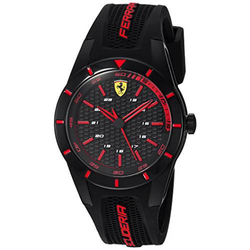 Ferrari Men’s RedRev 스테인레스 스틸 쿼츠시계 러버 스트랩, 블랙, 19 (모델: 0840004)