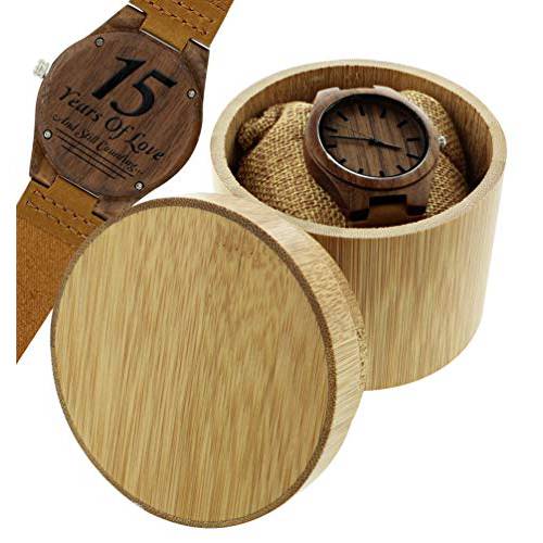 15th Anniversary Gifts 15 Years of Love Still Counting Husband Gifts Engraved Wooden Watch Gift Set