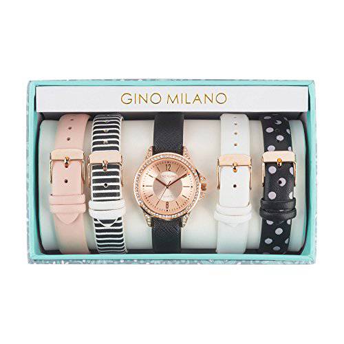 Women’s Rose Gold Watch with Stones and Interchangeable Patterned Leather Straps