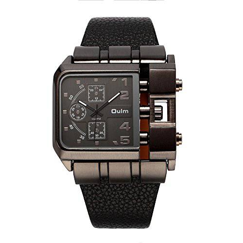 OULM 3364 브랜드 Orig inal 직사각형 독특한 디자인 남성용 손목시계 와이드 다이얼 가죽 스트랩 쿼츠시계+ in Stock