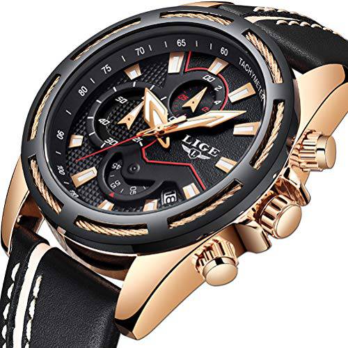 Mens Watches Sports Waterproof Analog Quartz Watch Luxury Brand LIGE Fashion Military Watch Gold Black Date Chronograph