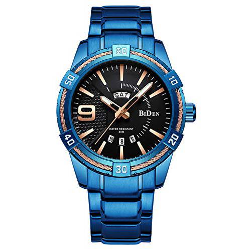 New Men’s 비지니스 쿼츠시계 패션 블루 테마 풀 스틸 방수 캐쥬얼 스포츠 Wristwatchs