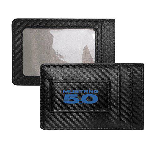 포드 머스탱 5.0 in 블루 블랙 카본 파이버 가죽 지갑 RFID 블록 카드 케이스 머니클립