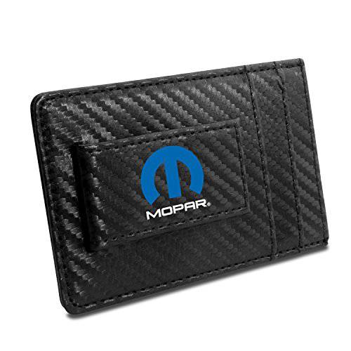 iPick Image Mopar 블랙 카본 파이버 가죽 지갑 RFID 블록 카드 케이스 머니클립 챌린저 충전기 SRT, 4-3/ 8 x 2-3/ 4