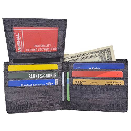 Men’s 방수 정품 Eel 스킨 가죽 덮개 Up ID 신용 카드 홀더 바이폴드 지갑
