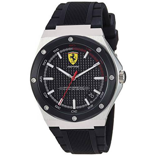 Scuderia Ferrari Men’s Aspire 스테인레스 스틸 쿼츠시계 100 실리콘 스트랩, 블랙, 26.7 (모델: 0830529)