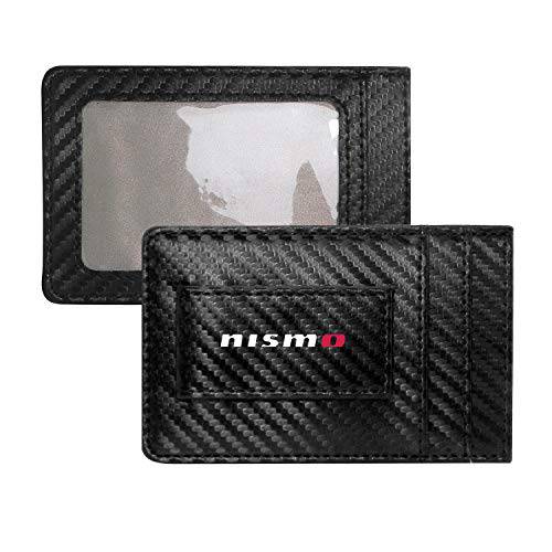 iPick Image  닛산 NISMO 블랙 카본 파이버 가죽 지갑 RFID 블록 카드 케이스 머니 홀더, 4-3/ 8 x 2-3/ 4