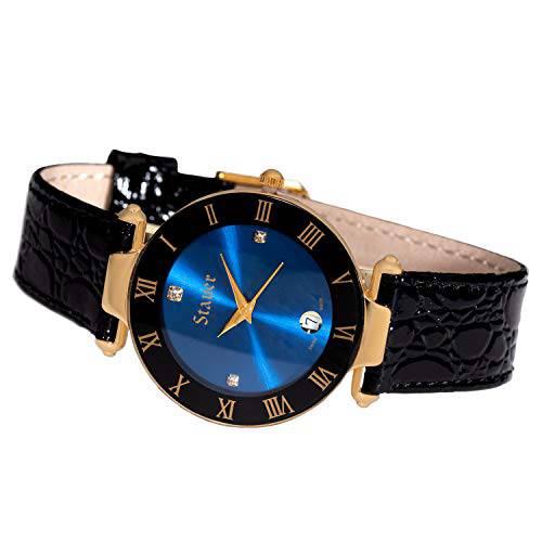 Stauer Minuit Swiss-Made Timepiece 블랙 가죽 밴드