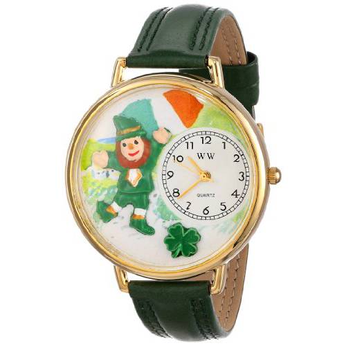 Whimsical 시계 유니섹스 G1224001 St. Patrick’s Day 아이리쉬 깃발 그린 가죽 워치