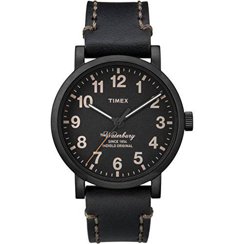 Timex Men’s Waterbury | 블랙 다이얼&  가죽 스트랩 날짜 | 캐쥬얼 워치 TW2P59000