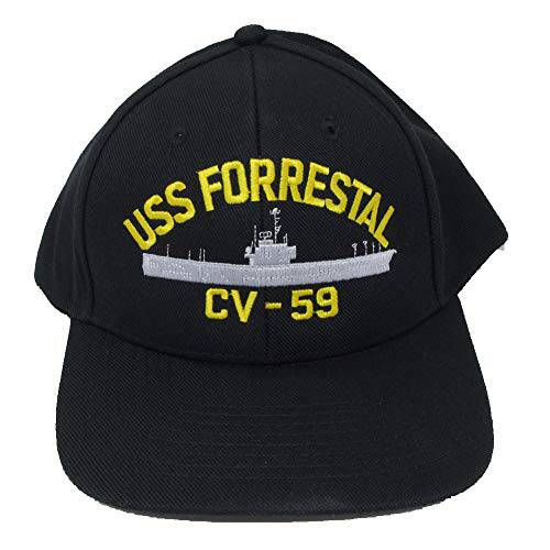 USS Forrestal CV-59 자수 야구모자. 네이비 블루. Made in USA