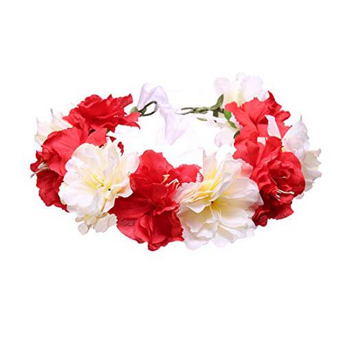 Floral Fall  로맨틱 플라워 왕관 헤어 Wreath 신부 Headpiece 블러셔 퍼플 플라워 헤드밴드 FL-06 (아이보리 레드)
