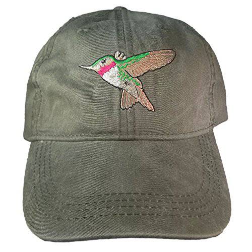 ECO Wear  자수 야생동물 루비 Throated Hummingbird 야구모자 카키색옷천
