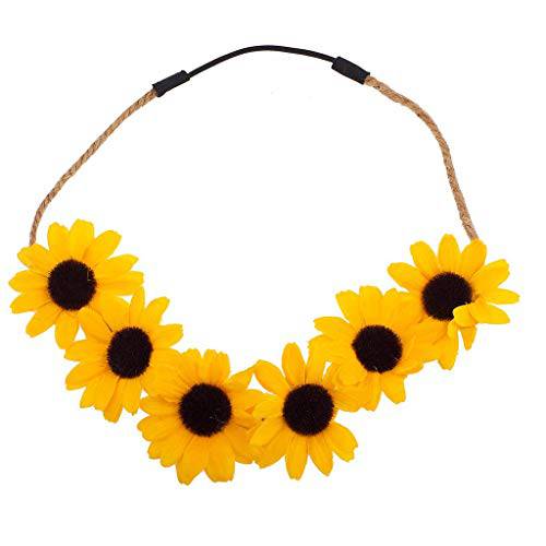 Lux Accessories Yellow Sunflower 축제,페스티벌,파티 플라워 왕관 플라워 Wreath