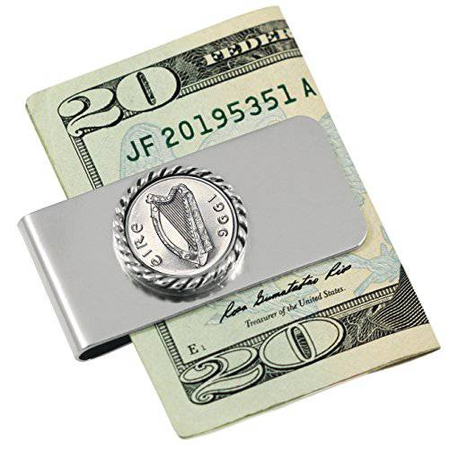 동전 머니클립 - 아일랜드 Five Pence | 황동 Moneyclip 레이어드 in Silver-Tone Rhodium | Holds 통화, 신용 카드,  캐쉬 | 정품 동전 | 포함 a Certificate of Authenticity