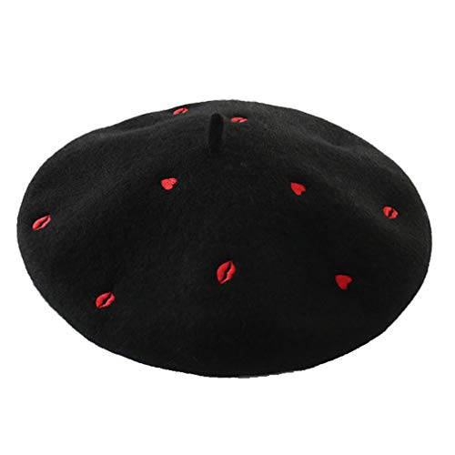 DECOU  레드 Heart 디자인 클래식 프렌치 아티스트 베레모 모자 100% 양모
