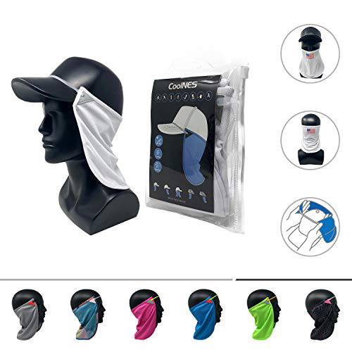 CoolNES UV 페이스 마스크 or 넥 썬 쉴드 | 1 Product 2 용도 | 탈부착가능 범용 호환 헤드밴드+  덮개 | 캡 | 모자 | 자전거 | 스키 | 하드 모자 헬멧 UPF 50+ 특허받은 다기능 모자