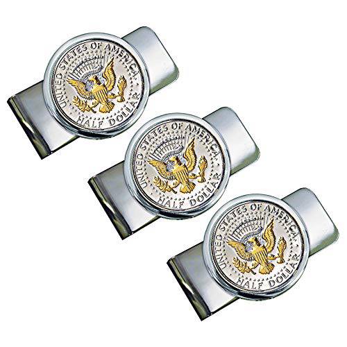 Silver-Layered 대통령 머니클립 - 우아한 American Coin Treasures JFK 1/2,하프 Dollar 골드 톤 동전 캐쉬 and Bills | 번들, 묶음 of 쓰리 | 포함 Certificate of Authenticity