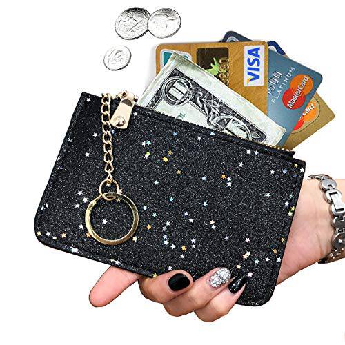 AnnabelZ  동전 지갑 체인지 지갑 파우치 Bling 카드 홀더  키링, 열쇠고리, 키체인 Zip (a 로즈 골드 표범)