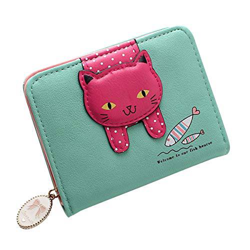 HeySun Adorable 고양이 Ears 동전 지갑 여성용 스몰 지갑 머니클립 디자이너 카드 케이스 (블랙)