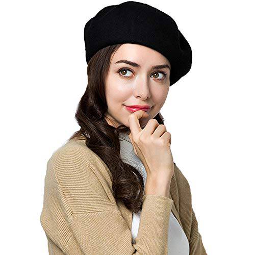 Exlura 95% 양모 베레모 아티스트 모자 프렌치 모자 캐쥬얼 솔리드 컬러 스프링 겨울 모자 여성용