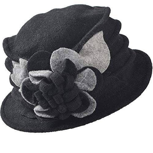 FORBUSITE  빈티지 여성용 플로럴 양모 드레스 Cloche 겨울 모자 1920s