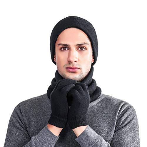 LLmoway  남녀공용, 남녀 사용 가능 겨울 Warm 비니 스카프 터치 스크린 장갑 양털 니트 세트